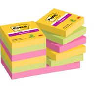 Post-it Notes Autocollantes Super Sticky, Couleurs Carnival, Pack de 12 Blocs, 90 Feuilles par Bloc, 47,6 mm x 47,6 mm - Feuillets Super Adhésifs pour Prise de Notes, Listes de Tâches et Rappels