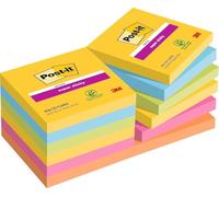 Post-it Notes Autocollantes Super Sticky, Couleurs Carnival, Pack de 12 Blocs, 90 Feuilles par Bloc, 76 mm x 76 mm - Feuillets Super Adhésifs pour Prise de Notes, Listes de Tâches et Rappels