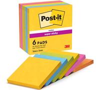 Post-it Notes adhésives 6546SR 76 x 76 mm – vert fluorescent, bleu ultra, jaune ultra, rose ultra