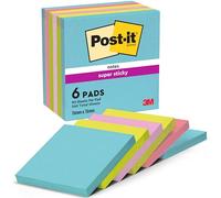Bloc-notes adhésif amovible Super Sticky Post-it 76x76 Mm avec 90 feuilles paquet de 6 unités couleurs Miami