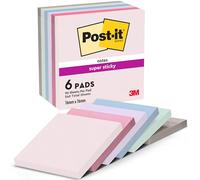 Post-it Notes Autocollantes Super Sticky, Couleurs Soulful, Pack de 6 Blocs, 90 Feuilles par Bloc, 76 mm x 76 mm - Feuillets Super Adhésifs pour Prise de Notes, Listes de Tâches et Rappels