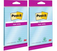Post-it Notes Autocollantes Super Sticky, Grand Format, Bleu, Lignées, 1 Bloc, 45 Feuilles, 102 mm x 152 mm - Feuillets Super Adhésifs pour Prise de Notes, Listes de Tâches et Rappels (Lot de 2)