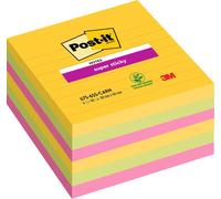 Post-It Lot De 6 Blocs 90 Feuilles Super Sticky Rio Lignées 101x101mm, Jaune Néon, Fuchsia, Méditerranée