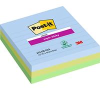 Post-it Notes Autocollantes Super Sticky, Grand Format XL, Lignées, Pack de 3 Blocs, 101 mm x 101 mm, 70 Feuilles par Bloc - Feuillets Super Adhésifs pour Prise de Notes, Listes de Tâches et Rappels