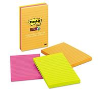 Post-it Notes Autocollantes Super Sticky, Grand Format XXL, Lignées, 101 mm x 152 mm, Pack de 3 Blocs, 90 Feuilles par Bloc - Feuillets Super Adhésifs pour Prise de Notes, Listes de Tâches et Rappels