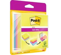 Post-it Notes Autocollantes Super Sticky, Pack de 4 Blocs, 75 Feuilles par Bloc, 76 mm x 76 mm, Vert, Rose, Jaune, Bleu - Feuillets Super Adhésifs pour Prise de Notes, Listes de Tâches et Rappels