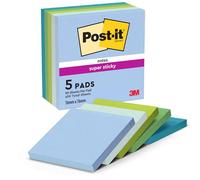 Post-it Notes Autocollantes Super Sticky, Pack de 5 Blocs, 90 Feuilles par Bloc, 76 mm x 76 mm - Feuillets Super Adhésifs pour Prise de Notes, Listes de Tâches et Rappels