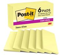 Post-it Notes Autocollantes Super Sticky, Pack de 6 Blocs, 90 Feuilles par Bloc, 76 mm x 127 mm, Jaune Canari - Feuillets Super Adhésifs pour Prise de Notes, Listes de Tâches et Rappels