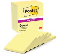 Post-it – Notes Super Sticky – Bloc 76 x 76 mm – 90 feuilles par bloc – Pack 6 – Jaune