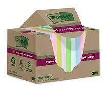 Post-it Notes repositionnables Super Sticky recyclées 76 x 76 mm - Assorties - Lot 12 blocs de 70 feuilles