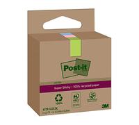 Post-it Notes Autocollantes Super Sticky, Recyclés, Pack de 3 Blocs, 70 Feuilles par Bloc, 47.6 mm x 47.6 mm, Rose, Vert, Bleu - Notes Autocollantes Fabriquées à partir de Papier 100% Recyclé