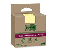 Post-it Notes Autocollantes Super Sticky, Recyclés, Pack de 3 Blocs, 70 Feuilles par Bloc, 76 mm x 76 mm, Jaune Canari - Notes Autocollantes Fabriquées à partir de Papier 100% Recyclé