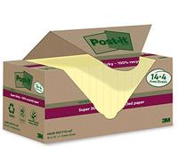 Post-it Notes Autocollantes Super Sticky, Recyclés, Pack Promo de 14 Blocs + 4 GRATUITS, 70 Feuilles par Bloc, 76 mm x 76 mm, Jaune - Notes Autocollantes Fabriquées à partir de Papier 100% Recyclé