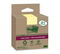 Post-it Notes Autocollantes Super Sticky, Recyclés, Pack Promo de 3 Blocs + 1 GRATUIT, 70 Feuilles par Bloc, 76 mm x 76 mm - Notes Autocollantes Fabriquées à partir de Papier 100% Recyclé