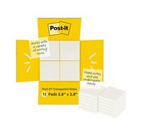 Post-it Notes Autocollantes Transparentes, 12 Blocs, 36 Feuilles par Bloc, 73 mm x 73 mm, Translucide - Feuillets Repositionnables pour les Étudiants, Pour prendre des Notes dans les Manuels Scolaires