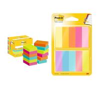 Post-it Notes, Couleurs Poptimistic, Pack de 12 Blocs, 100 Feuilles par Bloc,38 mm x 51 mm, Rose & 50 Marque-Pages par Bloc en Papier, Pack de 10 Blocs, 12.7 mm x 44.4 mm, Couleurs Assorties