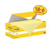 Post-it Notes repositionnables 76 x 76 mm - Jaune - Pack 18 blocs de 100 feuilles + 6 gratuits