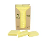 Post-it Notes repositionnables recyclées 38 x 51 mm - Jaune - Tour 24 blocs de 100 feuilles
