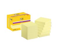 Post-it Notes repositionnables super adhésives, Jaune canard, 47,6 mm x 47,6 mm, 90 feuilles/feuille, 12 blocs/lot, Emballage en carton, 100 % PEFC, SGSCH-PEFC-COC-110078