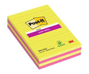 Post-it Notes Repositionnables Super Sticky Lignées Rectangle 125 x 200mm Arc-en-ciel - lot de 4 blocs de 45 Feuilles