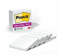 Post-it Notes super adhésives, 2 x pouvoir collant, 7,6 x 7,6 cm, blanc, 5 blocs/paquet (654-5SSW)