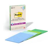 Post-it Notes super adhésives en papier 100 % recyclé, 2 fois le pouvoir collant, 10,2 x 15,2 cm, 4 blocs, 45 feuilles/bloc, collection Oasis (4621R-4SST)