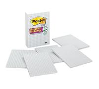 Post-it Notes super collantes, 10,2 x 15,2 cm, 3 blocs, 2 fois la puissance adhésive, blanches avec lignes de grille bleues, recyclables (660-SSGRID)