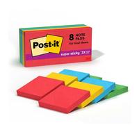 Post-it Notes super collantes, 4,8 cm x 4,5 cm, collection Playful Primaries, 8 blocs/paquet, 90 feuilles/bloc