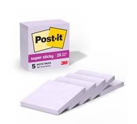 Post-it Notes super collantes, 7,6 x 7,6 cm, 5 blocs, 90 feuilles/bloc, 450 feuilles au total, 2 fois plus de puissance adhésive, lavande givrée