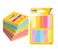 Post-it Notes Super Sticky, Couleurs Carnival, Pack de 6 Blocs, 90 Feuilles par Bloc & 50 Marque-Pages par Bloc en Papier, Pack de 10 Blocs, 12.7 mm x 44.4 mm, Couleurs Assorties - Pour Marquer