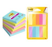 Post-it Notes Super Sticky, Couleurs Cosmic, 76mm x76mm, 90feuilles/bloc, 6 blocs/paquet & 50 Marque-Pages par Bloc en Papier, Pack de 10 Blocs, 12.7 mm x 44.4 mm, Couleurs Assorties