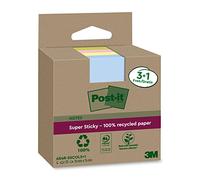 Post-it Notes Super Sticky, Papier Recyclé, 3 + 1 Bloc GRATUIT, 76 x 76 mm | Notes Autocollantes pour Dévidoirs, en Papier Recyclé, Utilisables d’Une Seule Main pour Rappels, Listes et Messages