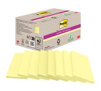 Post-it Notes Super Sticky Recyclées 76 x 127 mm 3M - Boite de 8 blocs rectangulaires de 70 feuilles - Jaune Canari