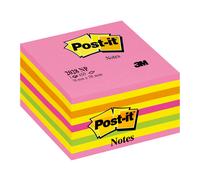 Post-it Bloc cube de notes adhésives 2028NP 76 mm x 45 mm rose fluorescent, vert fluorescent, rose,
