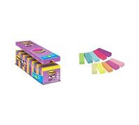 Post-it Super Sticky Lot de 24 Blocs de Notes repositionnables 76 x 76 mm Néon & Post-it Pack de Marque-pages 10x50 X 15mm x 50mm Couleurs Assorties lot de 10