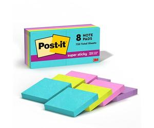 Post-It Super Sticky Notes, 2 in. x 2 in., Miami Collection, 8 Pads/Pack, 90 Sheets/Pad Bleu, Vert, Rose 90feuilles - Post-it (2 in. x 2 in., Miami Collection, 8 Pads/Pack, 90 Sheets/Pad, 50,8 mm, 50,8 mm, 90 feuilles)