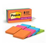 Post-It Super Sticky Notes, 2-in x 2 in, Rio de Janeiro Collection, 8 Pads/Pack Post-it Bleu, Orange, Rose, Jaune 90 feuilles