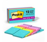 Post-it Super Sticky Notes, 3 in. X 3 en., Miami Collection, 12 Blocs/Lot, 90 Feuilles/Pad, Bleu, Vert, Orange, Rose, Rouge, 90 Feuilles Autocollantes Pouch