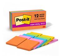 Post-It Super Sticky Notes, 3 in x 3 in, Rio de Janeiro Collection, 12 Pads/Pack Bleu, Rose, Jaune 90feuilles - Post-it (3 in x 3 in, Rio de Janeiro Collection, 12 Pads/Pack, 76,2 mm, 76,2 mm, 90 feuilles)