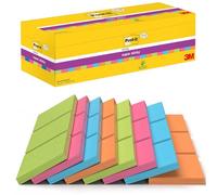 Post-it Note adhésive 654SE24P Super Sticky 76x76 mm, 90 f. bloc, Pack 24 – orange/vert/rose/bleu