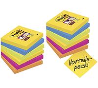 Post-it Super Sticky Notes, Couleurs Cosmic, Pack de 12 Blocs, 90 Feuilles par Bloc, 76 mm x 76 mm - Notes Super Adhésives pour Prise de Notes, Listes de Tâches et Rappels