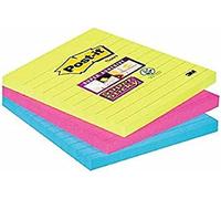 Post-it Super Sticky Notes Grand Format, Couleurs Oasis, Pack de 3 Blocs Lignés, 70 Feuilles par Bloc, 101 mm x 101 mm, Bleu, Vert - Notes Super Adhésives pour Prise de Notes et Listes de Tâches