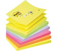 Post-it Z-Notes autocollantes – Pack 6 blocs, 100 f./bloc, 76×127 mm – Jaune/Orange/Rose/Vert/Violet