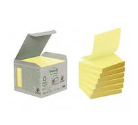Post-it Z-Notes Autocollantes, Recyclés, Pack de 6 Blocs, 76 mm x 76 mm, 100 Feuilles par Bloc, Jaune Canari - Notes Autocollantes Fabriquées à partir de Papier 100% Recyclé