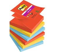 Post-it Z-Notes Autocollantes Super Sticky – Pack 6 blocs 76×76 mm, 90 feuilles, Rose/Violet/Vert