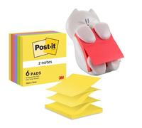 Post-it Z-Notes - Lot de 6 Blocs 76x76 mm + Dévidoir Chat avec 1 Bloc Rose 90 Feuilles - Notes Adhésives pour Bureau, Maison, Organisation, Une Seule Main