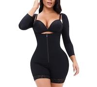 Post Partum Coffre Ouvert Body Sculptant Body Shaper Complet pour Femmes avec Contrôle du Ventre Cuisse Slim Body Gainant Manche Longue Grande Taille (Color : Black, Size : L)