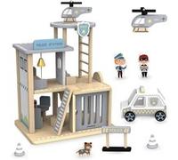 Poste de Police Bois, Jeux D'imitation Voiture de police, hélicoptère, Chien, Policier, méchant G