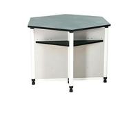 Poste de travail de bureau d'ordinateur hexagonal, table de ollaborative avec étagères de rangement intégrées et plateau for clavier, for école, laboratoire et laboratoire informatique(B-70cm)