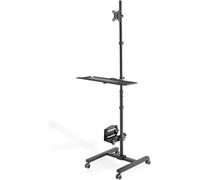 Poste De Travail Debout Mobile - Support Pour Écran & Plateau Pour Clavier & Support Pour Pc - Réglage Flexible De La Hauteur - 1 Écran - Jusqu'À 32 Pouces - Vesa 75X75, 100X100 - Noir